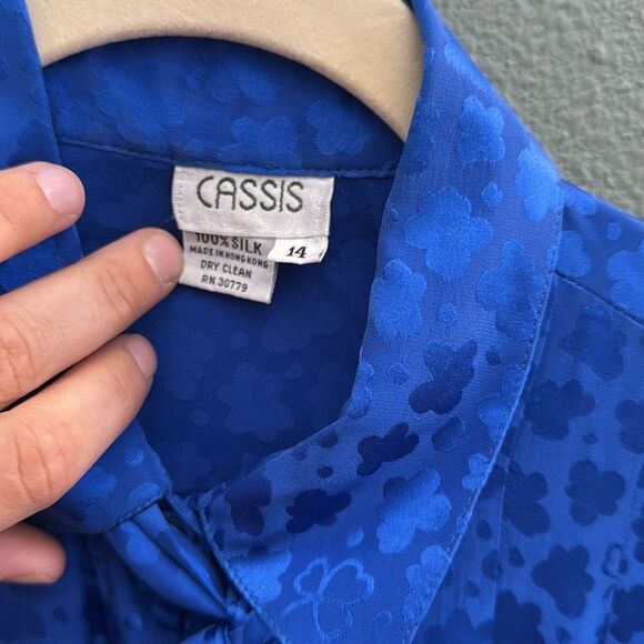 Vintage Cassis 100% Silk Dress Billow Sleeve Sz L - Picture 3 of 9